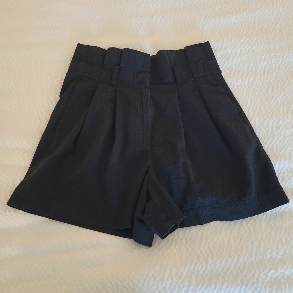 J.Crew Seersucker Pleated Shorts Womens 00 Black High Waist Cotton Pockets